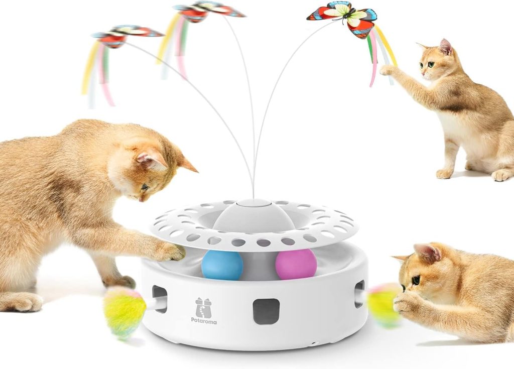 Potaroma Cat Toys 3in1 Automatic Interactive Kitten Toy: A Fun and Engaging Playtime Experience for Your Feline Friend - Australian Pet Guide Potaroma Cat Toys 3in1 Automatic Interactive Kitten Toy, Fluttering Butterfly, Moving Ambush Feather, Track Balls, Dual Power Supplies, USB Powered, Indoor Exercise Kicker (Bright White)