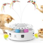 Potaroma Cat Toys 3in1 Automatic Interactive Kitten Toy, Fluttering Butterfly, Moving Ambush Feather, Track Balls, Dual Power Supplies, USB Powered, Indoor Exercise Kicker (Bright White)