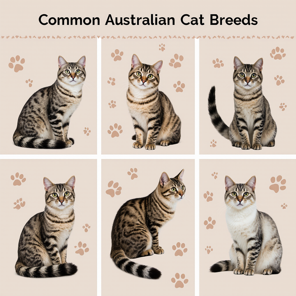A collage of common Australian cat breeds showcasing their unique characteristics.