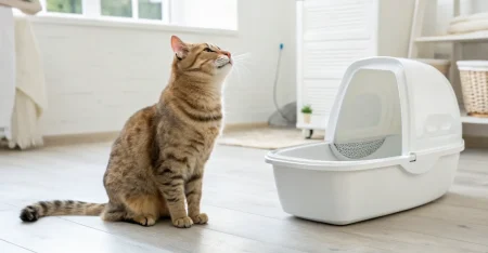 How to Stop Your Cat Peeing Outside the Litter Box (2026) - Australian Pet Guide Happy cat sitting next to clean litter box in bright home - solving cat peeing outside litter box problems