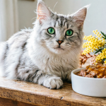 Maine Coon kitten with premium wet food bowl Australia