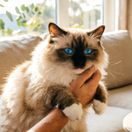 Affectionate Ragdoll cat with blue eyes cuddling in sunny Australian home - why are ragdolls affectionate cats in australia